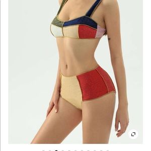 Color block sparkle bikini set